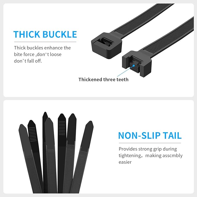 MasiStranth Zip Ties Assorted Sizes 300 Pack,12+14+18 Inch, 300LBS Tensile Strength Heavy Duty Self-locking Nylon Black Cable ties for Indoor Outdoor