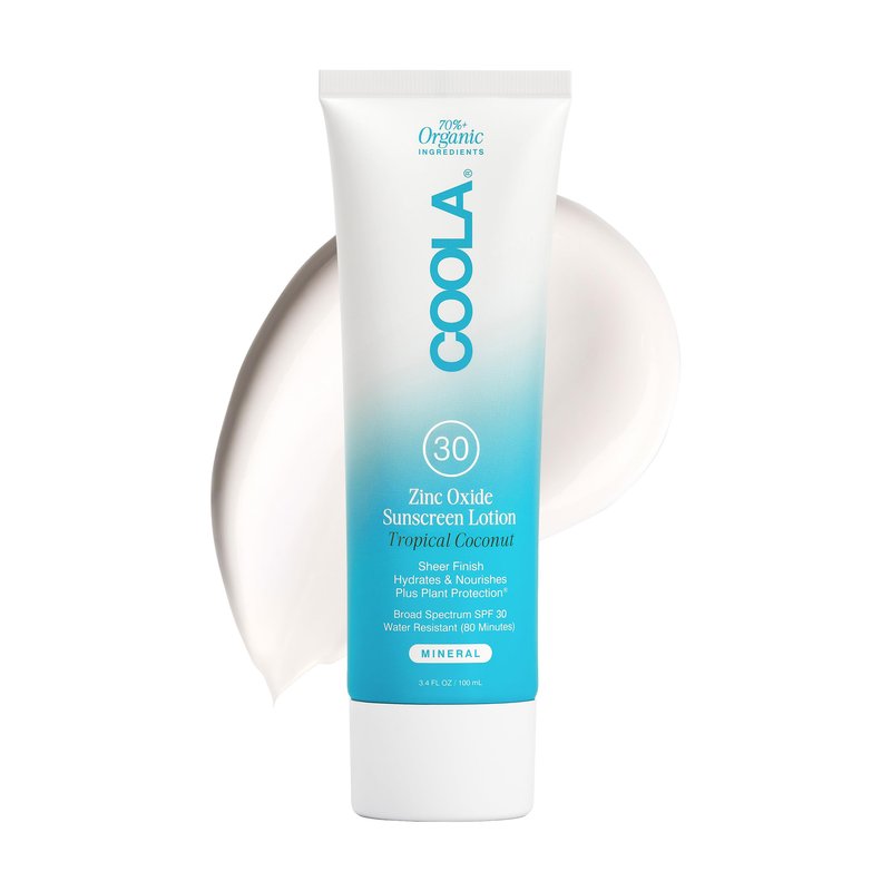 COOLA Organic Mineral Sunscreen & Sunblock Body Lotion, Skin Care for Daily Protection, Broad Spectrum SPF 30, Tropical Coconut, Travel Size, 3.4 Fl Oz