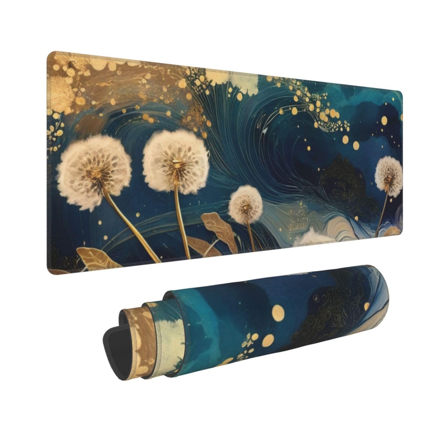 Gaming Mouse Pad, Large Non-Slip Rubber Base Mousepad, Keyboard Mouse Mat, Desk Pad with Stitched Edges, 31.5x11.8inch, Abstract Dandelion