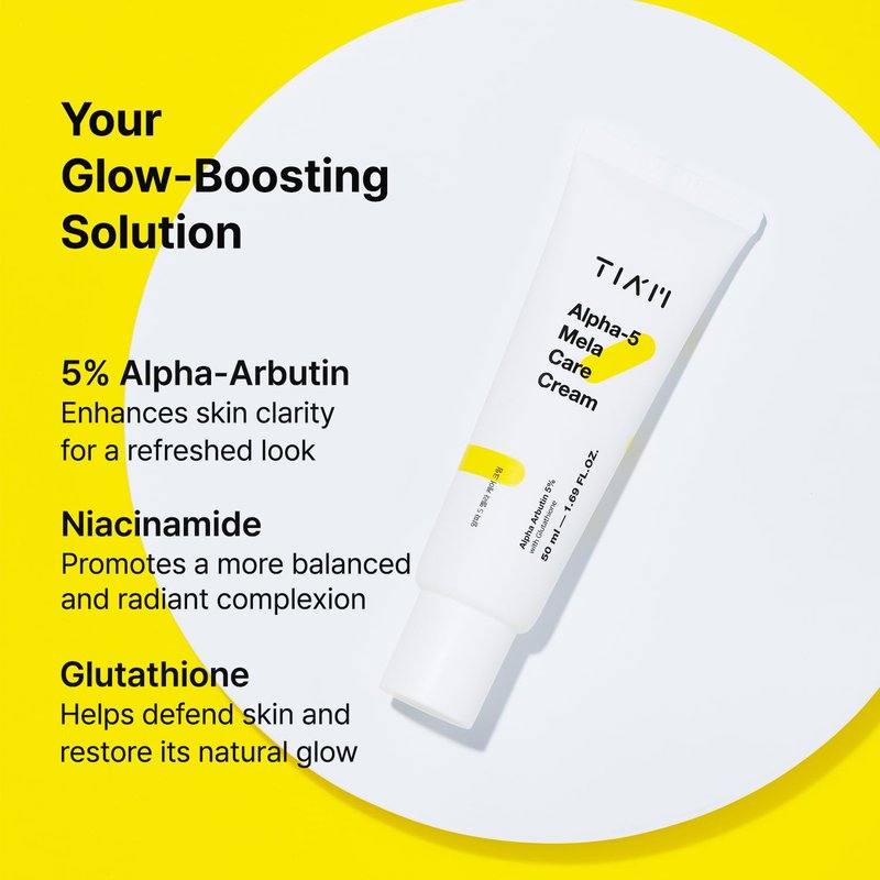 TIA'M TIAM Alpha-5 Mela Care Cream, 1.69 fl oz, 5% Alpha Arbutin Glow Enhancing Cream with Glutathione & Niacinamide, Korean Skin Care