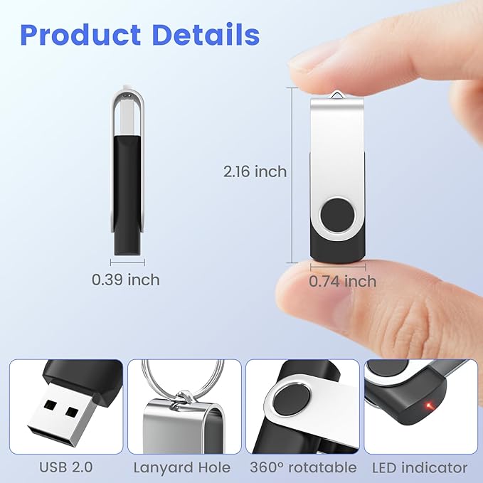 ABLAZE 8GB Flash Drive 50 Pack, USB 2.0 Memory Stick with Lanyards Swivel Thumb Drives Bulk Pendrive U Disk for Data Storage (Mixcolors)