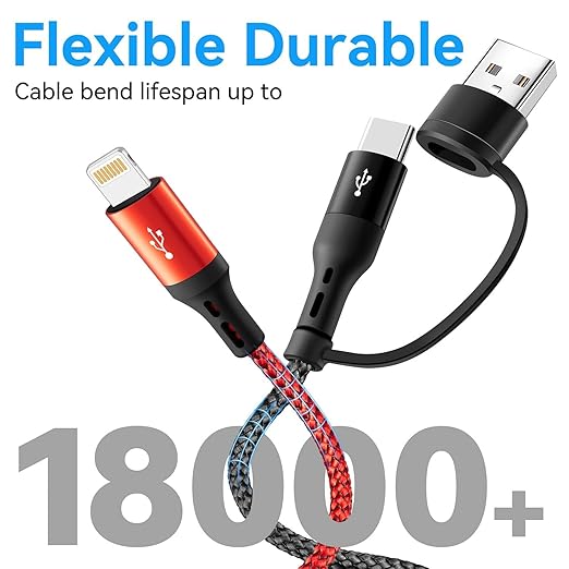 5 in 1 Multi Charging Cable 3.5A, Multi Fast Charging Cord USB A/C to Type C/Micro USB/Lightning Braided Universal Muliple Charger Cable,Multi Chargers for Cell Phones,iPhone 17 16,Galaxy (2Pack,4Ft)