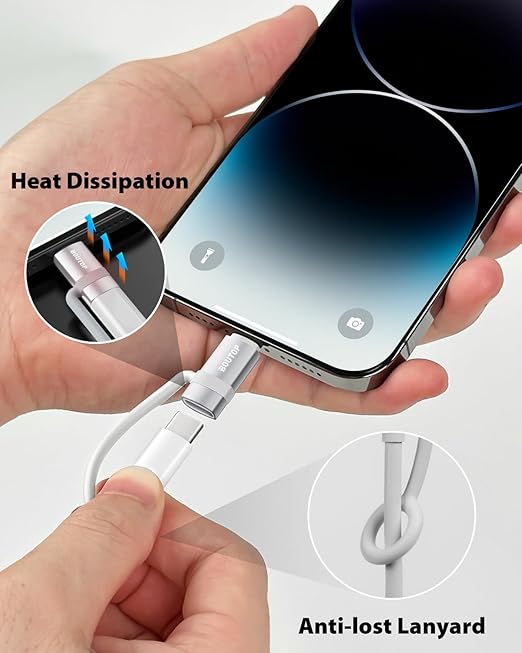BOUTOP [MFi Certified] 36W USB C to Lightning Adapter, Support PD Fast Charging Compatible with iPhone iPad Airpods, with Anti-Lost Holder Silver -2 Pack