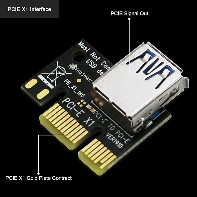 FebSmart GPU Riser for Ethereum Mining Rigs, PCIE Risers for ETH Mining Rigs, 6PCS Black