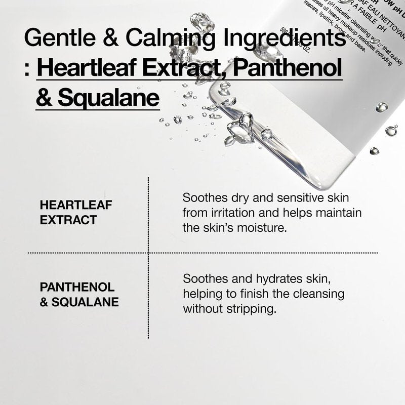 ANUA Heartleaf Low pH Deep Cleansing Water, Micella Water, Panthenol, Squalane, Makeup Remover for Sensitive Skin, Korean Skin Care (500g, 17.63 oz.)