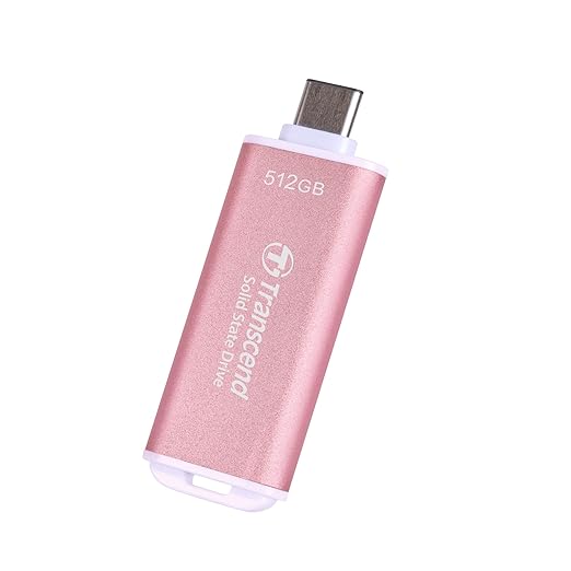 Transcend ESD300 512GB External SSD, Up to 1,050MB/s, Type C USB Drive for iPhone17,16,15, iPad&Mac/Pixel10/Tesla/Steam Deck/ROG Ally/MSI Claw/Android/PS5, Smart TV, USB 3.2 Gen2 Portable SSD- Pink
