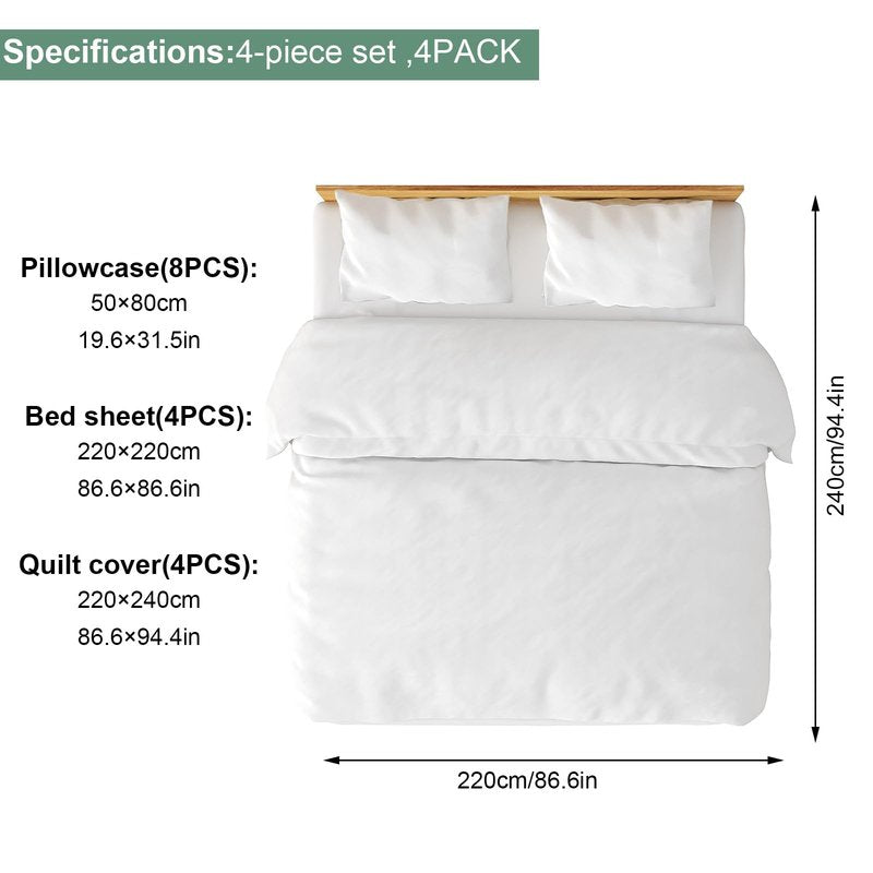 Breenhill 4 Pack Disposable Bed Sheets - Queen Size with Quilt Cover and Pillowcase, Travel Essentials for Hotel, Cruise