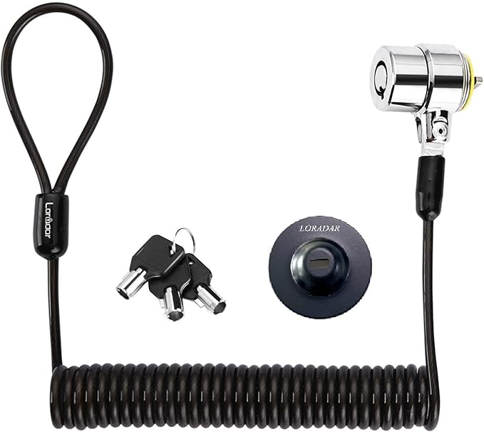 LORADAR 8Feet 3keys Security Retractable Cable Lock Portable Keyed Laptop Lock for Monitors, Laptops, MacBooks, Tablets, iPad,Mac mini, (Keyed Different+Black Anchor Plate) (1 Pack)