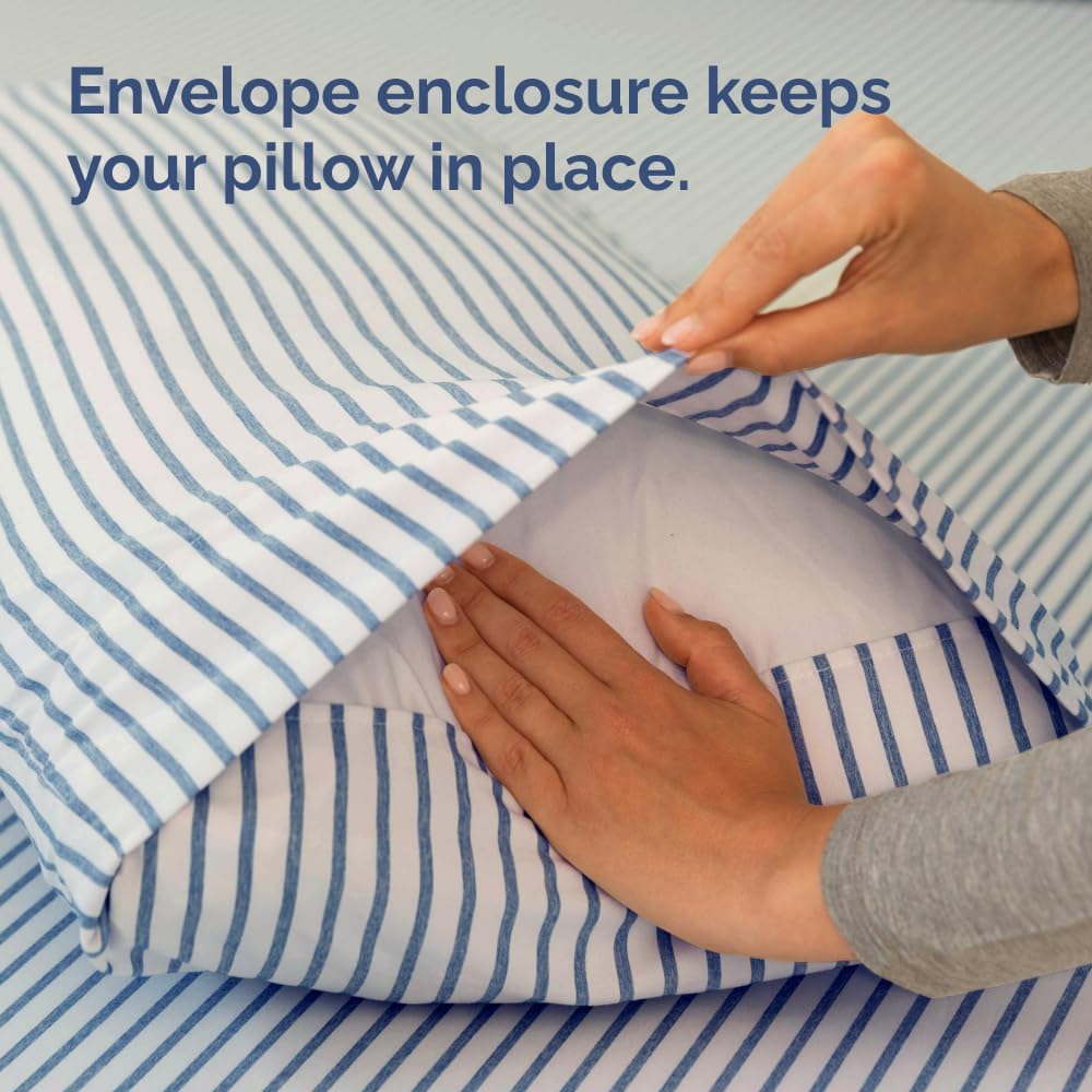 Skiennix Standard Pillow Cases - Ultra-Soft Hotel Quality Covers | Comfy, Wrinkle-Free, Stain & Fade Resistant | 2-Piece Set in Blue Stripes