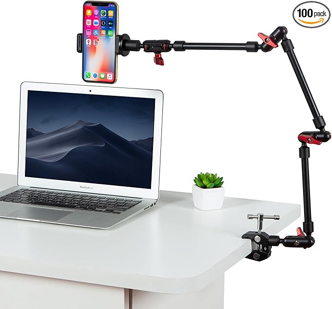 GOINWAVE Magic Arm Camera Mount, 32" Aluminum Articulating Arm with Desk Clamp & Standard 1/4" Screw, Heavy Duty Overhead Phone Mount for Video Recording, Live Streaming, Vlogging