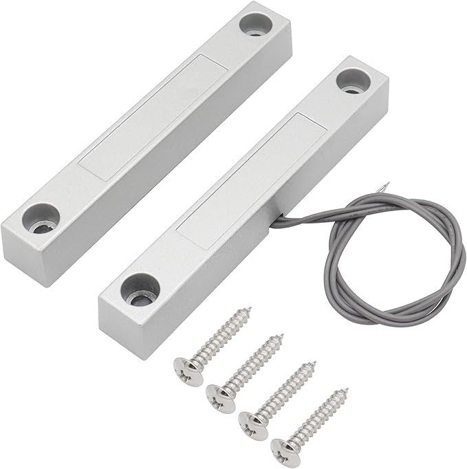 FOCMKEAS Magnetic Reed Switch Wired Surface Mount Normally Closed NC Contact Sensor Alarm Magnetic Door Switch with 2 Wires, Zinc Alloy Sliver, MC-58