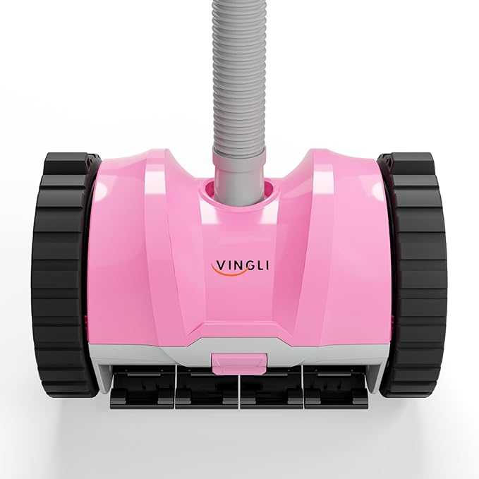 VINGLI Pool Vacuum Cleaner, Automatic Pool Sweeper for Ground&Inground Pools, Suction Side Wall-Climbing Sweeper with 39.6ft Tangle-Free Hose (Comfort Pink&Gray)