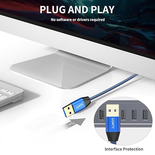 USB to USB Cable 20FT,Durable Braidedfor USB 3.0 Male to Male Type A to Type A Cable Data Transfer Compatible with Hard Drive, Laptop, DVD Player, TV, USB 3.0 Hub, Monitor, Camera, Set Up Box and More