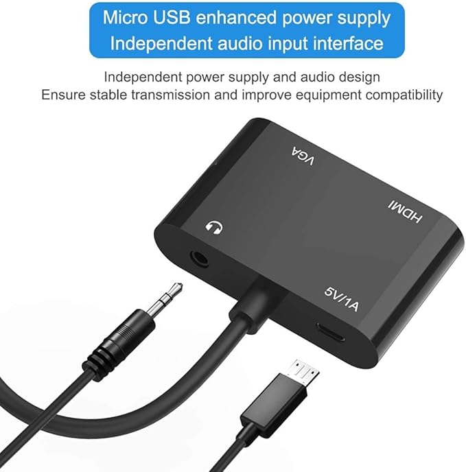 WJBCNEENT VGA to HDMI VGA Audio Video Cable Adapter Converter Splitter with 3.5mm Audio USB Power for 2 Monitors, Computer, Desktop, Laptop, PC, Projector, HDTV 1080P, Plug and Play