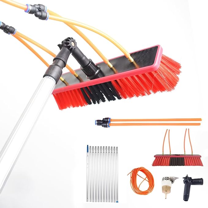 Window Cleaning Pole, Water Fed Telescopic Brush, Water/Hose Fed Pole, Cleaning Photovoltaic and Solar Panels 9poles 35brush Head