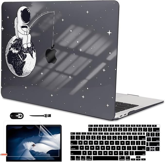 LCMOCICO Compatible with MacBook Air 13 inch Case M1 A2337 A2179 A1932 Cover 2021 2020 2019 2018 Release with Retina Display & Touch ID, Crystal Black Pattern Plastic Hard Shell Case, Astronaut Earth