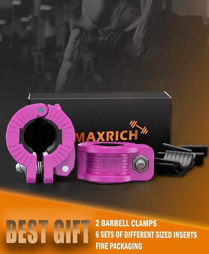 MAXRICH Barbell Clamp 1 inch Multiple Sizes & Adjustable Weight Clips for Barbell Quick Release Barbell Clips|Barbell Collar Bar Locks for Weight Lifting (Black 0.9-1.18inch), KL2-2