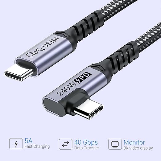 SUMPK Short USB 4 Cable Right Angle [1.5FT 2 Packs], 240W Fast Charging with High Speed 40Gbps Data Transfer and 8K Video Display Compatible with iPhone 16/16 Plus/16 Pro Max, MacBook, Galaxy S23