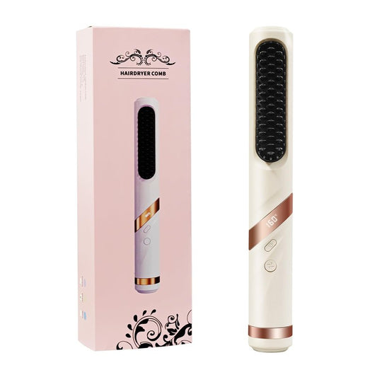 Cordless Straightener Brush for Women, Portable Hair Straightening Brush with Negative Ion, 30s Fast Heating, LED Display, USB Rechargeable Cold Air Hair Styling Comb for Travel