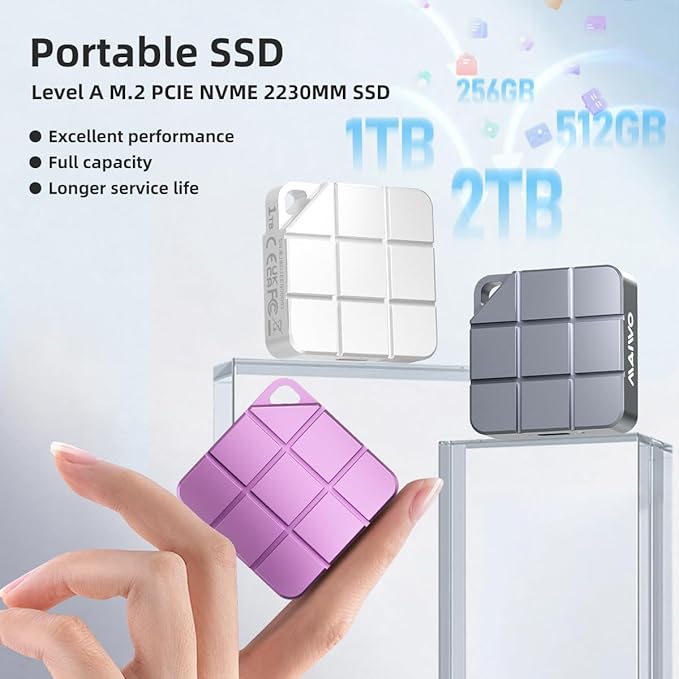 MAIWO 256GB Portable External Solid State Drive Build-in M.2 2230 PCIe NVMe SSD, USB C 3.2 Up to 1050MB/s, Mini Cute PSSD for iPhone 15 16 17 Pro Max MacBook Pro Air, Aluminum (Pinkish Purple)