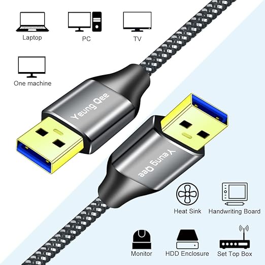 Yeung Qee USB 3.0 A to A Male Cable 3 ft,Super Speed Type A Male to Male Cable USB 3.0 Double End USB Cord for Hard Disk, Cameras,Laptop Cooler, DVD Player and More (3FT/1M)