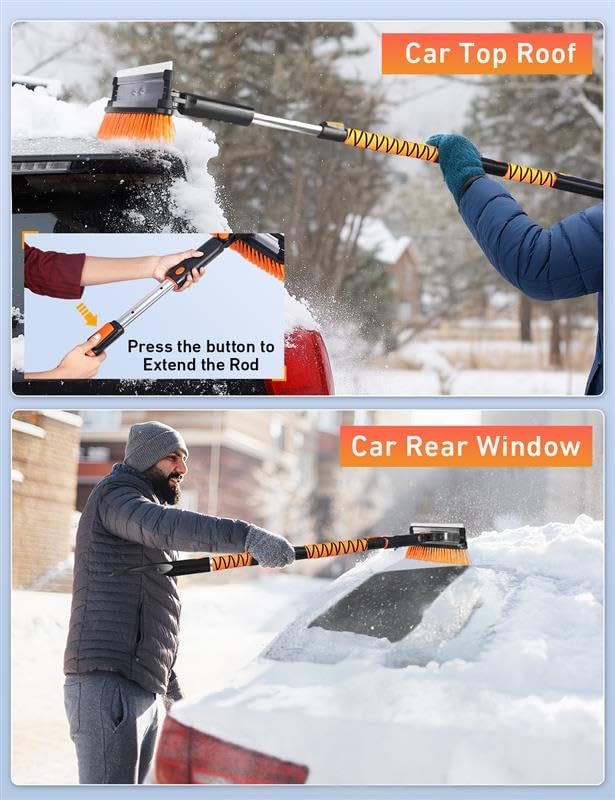 EcoNour 49" Extendable Squeegee Snow Brush and Ice Scraper for Car Windshield & Windows | 270Â° Telescopic Snow Broom with Pivoting Squeegee | Heavy Duty Car Snow Removal Tool for SUV, Truck & Car