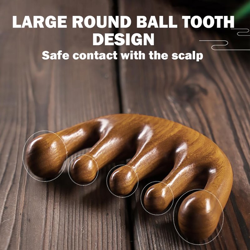 Cureder Wooden Scalp Massager - Handmade 100% Natural Green Sandalwood Wide Tooth Combs - Wood Massage Comb & Sandalwood Comb for Luxurious Hair Care