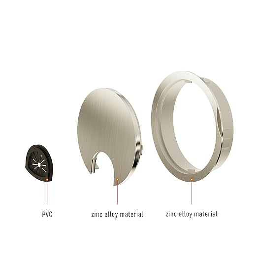 Skweawert 2 Pack Desk Grommet 2-1/8 Inch 53mm, Zinc Alloy Computer Desk Wire Hole Cover, Office Desktop Cord Cable Hole Metal Ring, Brushed Silver