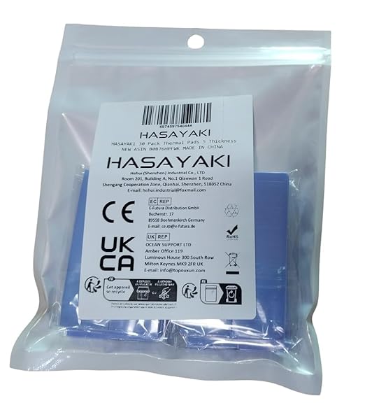 HASAYAKI 30 Pack Thermal Pads, 20×67 mm by 5 Thickness 0.5 | 1 | 1.5 | 2 | 3 mm, Thermal Conductivity 2.0 W/m.k, Self-Adhesive & Soft, Ideal for Repairing and Cooling Electronics