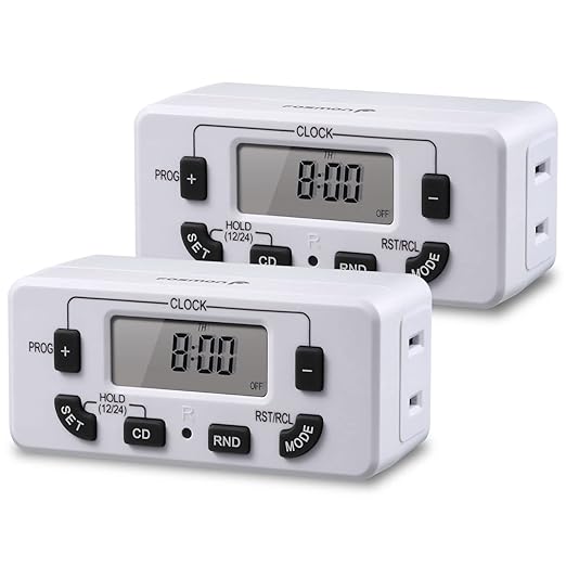 Fosmon 7 Day Digital Timers for Electrical Outlets, Indoor Plug-in Light Timers Switch Programmable, Electric Wall Plug for Grow/Reptile Light, Lamp, Appliance, Aquarium, Fish Tank - 2 Pack