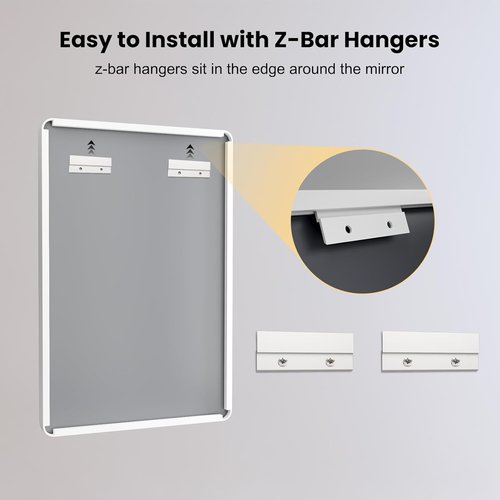 LOAAO 48x36 Inch White Metal Framed Bathroom Mirror - Large Rounded Rectangle, Anti-Rust, Versatile Hanging Options