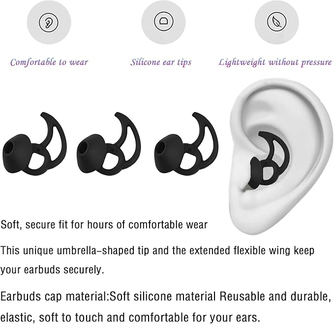 WKYMY Silicone Replacement Earbud Tips Earbud Covers Ear Tips Compatible with Bose Quietcomfort and Sport Headphone Rubber Tips Large 3 Pairs