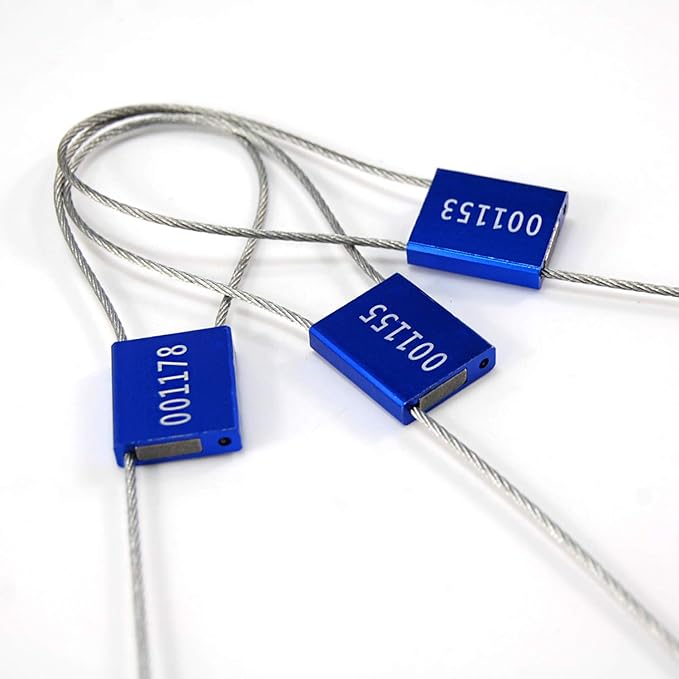 Leadseals(R) 500 Blue Steel Cable Seals Metal Security Tag Numbered Truck Trailer Seal Anti-Tamper Pull-Tite Security Seal Aluminum Body Transport Shipping Seal Self-Locking Safety Ties ISO 17712