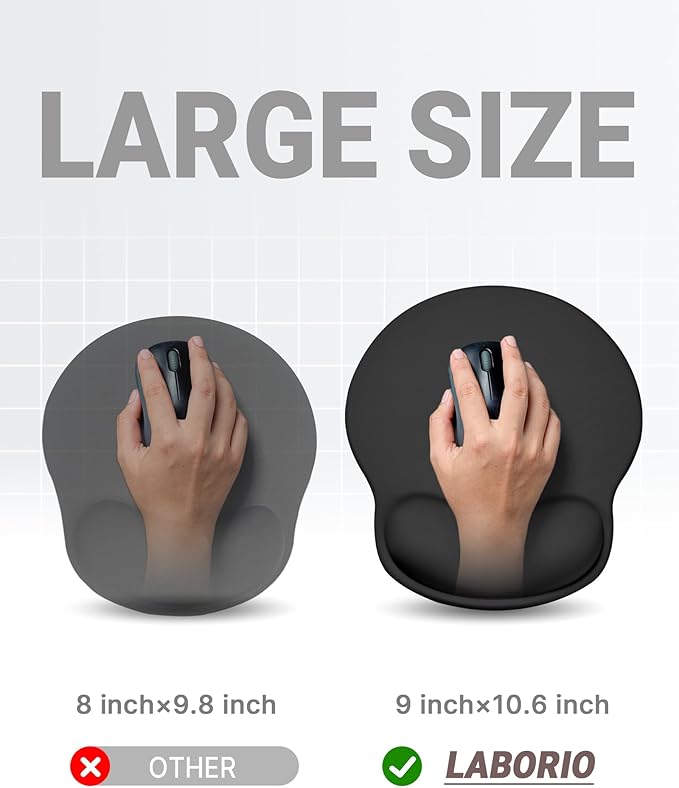 Laborio Ergonomic Mouse Pad with Wrist Rest, Large Mousepad(10.6'' x 9''), Wrist Support Mouse Mat with Non-Slip Base, Pain Relief for Laptop & Computer (Black)