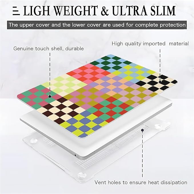 COTAIL Compatible with MacBook Air 13.3 13.6 Inch Case 2022 2021 2020 2019 Plastic Hard Shell Case Cover,13.3 Pro(A1706/A1708/A1989/A2159/A2289/A2338), Colorful Checker