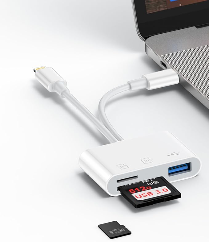 3 in 2 Lightning & USB-C SD Card Reader for iPhone 17 16 Pro Max 15 Plus 14, Dual Port OTG MicroSD Memory Card Reader Dongle Adapter with SD/TF/USB3.0 Slot for Camera iPad Galaxy S25 S24 Mac Air/Pro