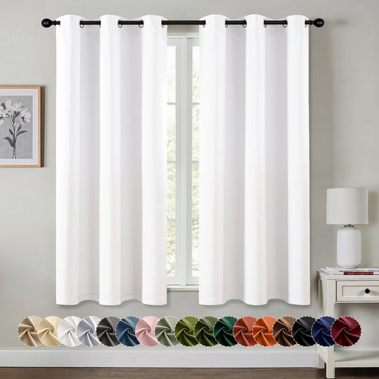MIULEE Pure White Room Darkening Curtains - Thermal Insulated Energy Saving Drapes | 63 Inches Long, 2 Panels