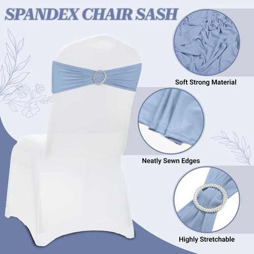 MDS Spandex Chair Sashes - Universal Elastic Stretch Bands with Buckle Slider Bow - Pack of 250, Baby Blue