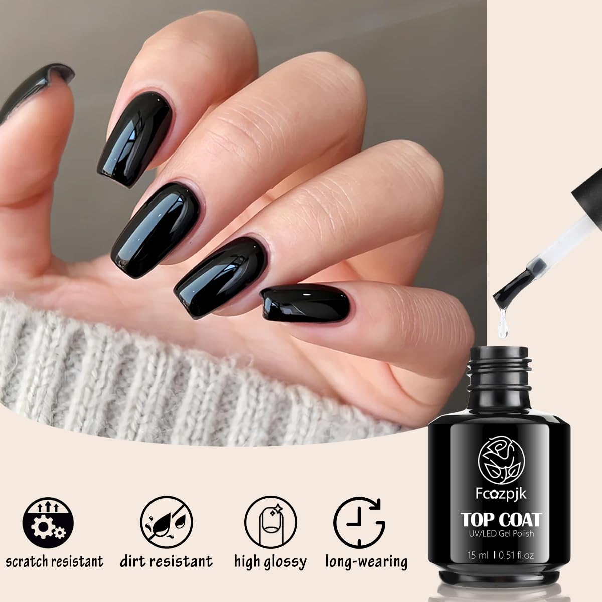 Fcozpjk Gel Top Coat, 2Pcs 15ml No Wipe Top Coat and Base Set Glossy Finish Shiny Top Nail Polish Soak Off Clear Base Gel Manicure Art Supplies