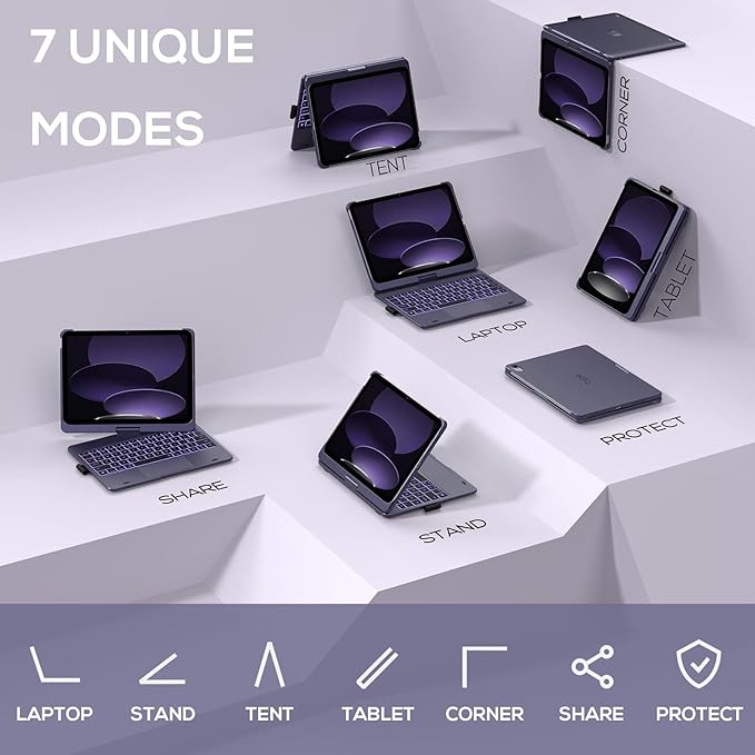 typecase Touch iPad 11th 10th Generation Case with Keyboard (11" 2025, A16 & 10.9" 2022) – 360° Rotatable, 11-Color Backlit, Multi-Touch Trackpad, Pencil Holder, Thin & Light – Midnight Amethyst