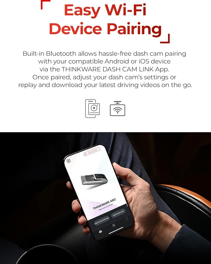 THINKWARE ARC Front & Rear Dash Cam, 2K QHD 1440P+1440P, 2.7” Touchscreen, Wi-Fi, GPS Safety Alerts, Super Night Vision 2.0, 24/7 Parking Mode Dual Dashcam, 3X Energy Saving, 32GB Card