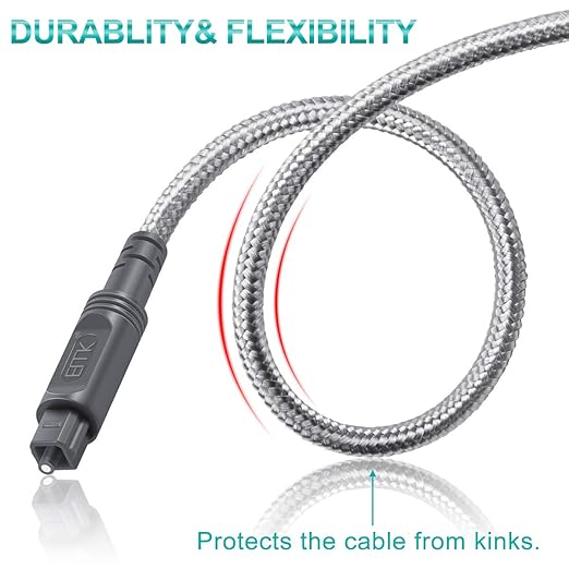 EMK 10Ft Digital Optical Audio Cable Toslink Cable - Fiber Optic Cord for Home Theater,Sound bar,TV,Gaming Console,Musical Instrument,Projector,Speaker