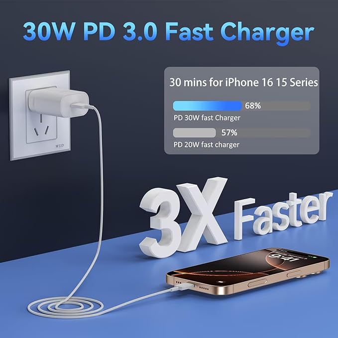 iPhone 17 16 15 Charger Fast Charging,30W USB C Charger Type C Charger Phone Chargers iPhone&10 Ft Long USB C to C Cable Fast Charging Cord for iPhone 17 Air/17 Pro/17 Pro Max/16 15 Pro Max Plus,iPad