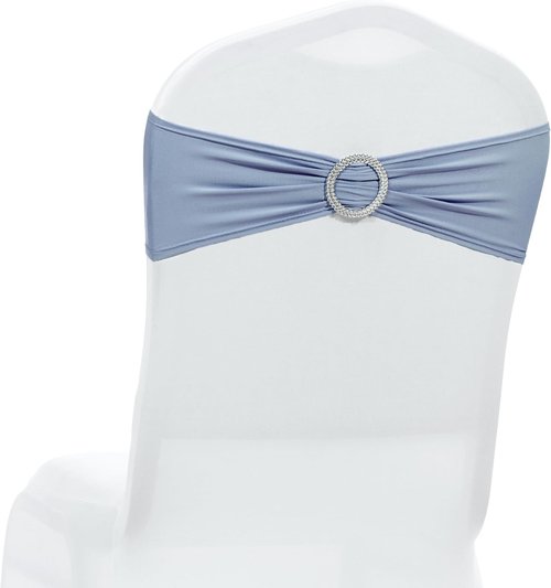 MDS Spandex Chair Sashes - Universal Fit Elastic Stretch Bands with Buckle Slider Bow | Dusty Blue, Pack of 125