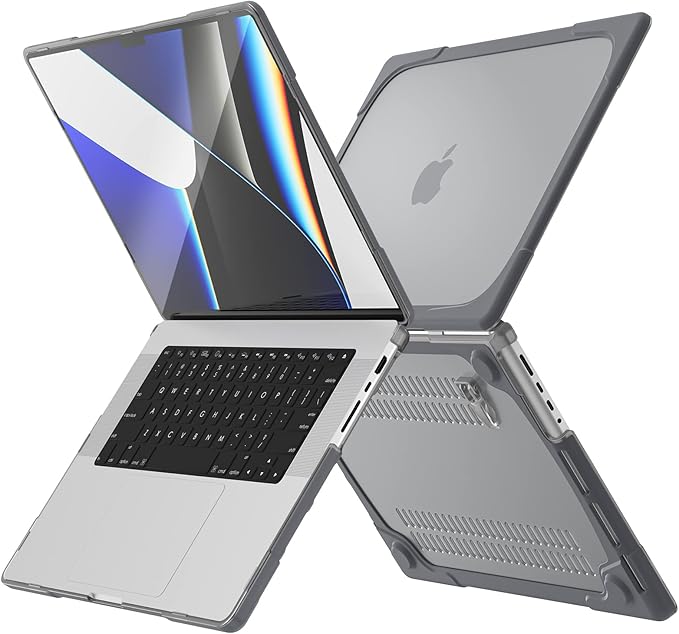 Batianda Heavy Duty Case for New MacBook Pro 16 inch 2026 M5 2024 M4 2023 M3 2021 M2 Pro Max Chip- Ergonomic Foldable Kickstand (Holds 22lbs/Zero Wobble) Matte Translucent Rugged Armor Cover, Gray