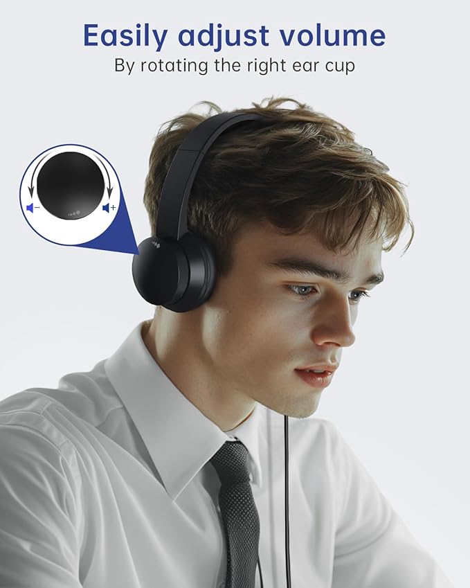 USB Headset with Microphone for PC, Wired Headphones with Mic USB Headsets with Noise Cancelling Microphone, Computer Headset with Microphone for Home Office Online Class Teams Skype（Rose Pink）
