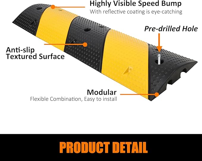 3.3 Ft Heavy Duty Speed Bumps for Road, 2 Pack Rubber Speed Bumps for Driveway 2.4 Inch Rise, 2 Channel Modular Traffic Speed Bump Hump Cable Protector Ramps for Asphalt Concrete Gravel with 6 Bolts