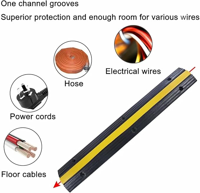 YONSHENG Rubber Cable Ramp Cord Cover Cable Protector Ramps Wire Hose Protective 1 Channel 22000Lbs Load Capacity Traffic Speed Bump for Asphalt Concrete Gravel Driveway Indoor Outdoor, 4 Pack