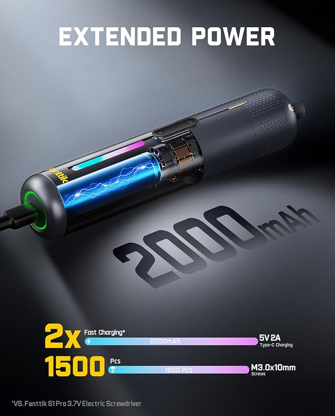 Fanttik S2 Pro Electric Screwdriver, Cordless Screwdriver Set, 7 Torque Settings, 0.5 to 6N.m, 20 Magnetic Bits, 1/4''Hex Shank, with 90° Angle Adapter, for Furniture, Household Repairs(Space Grey)