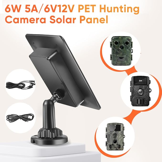 Trail Camera Solar Panels,3W Solar Kit Build-in 5000mAh Rechargeable Battery, Hunting Accessories for IP66 Waterproof, 5V Solar Power for Trail Camera